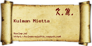 Kulman Mietta névjegykártya